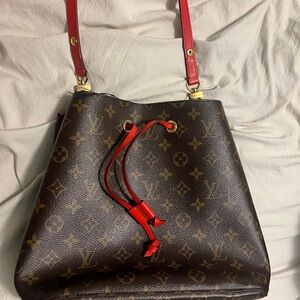 Louis Vuitton Brown and Red Shoulder Bag with Monogram Canvas
